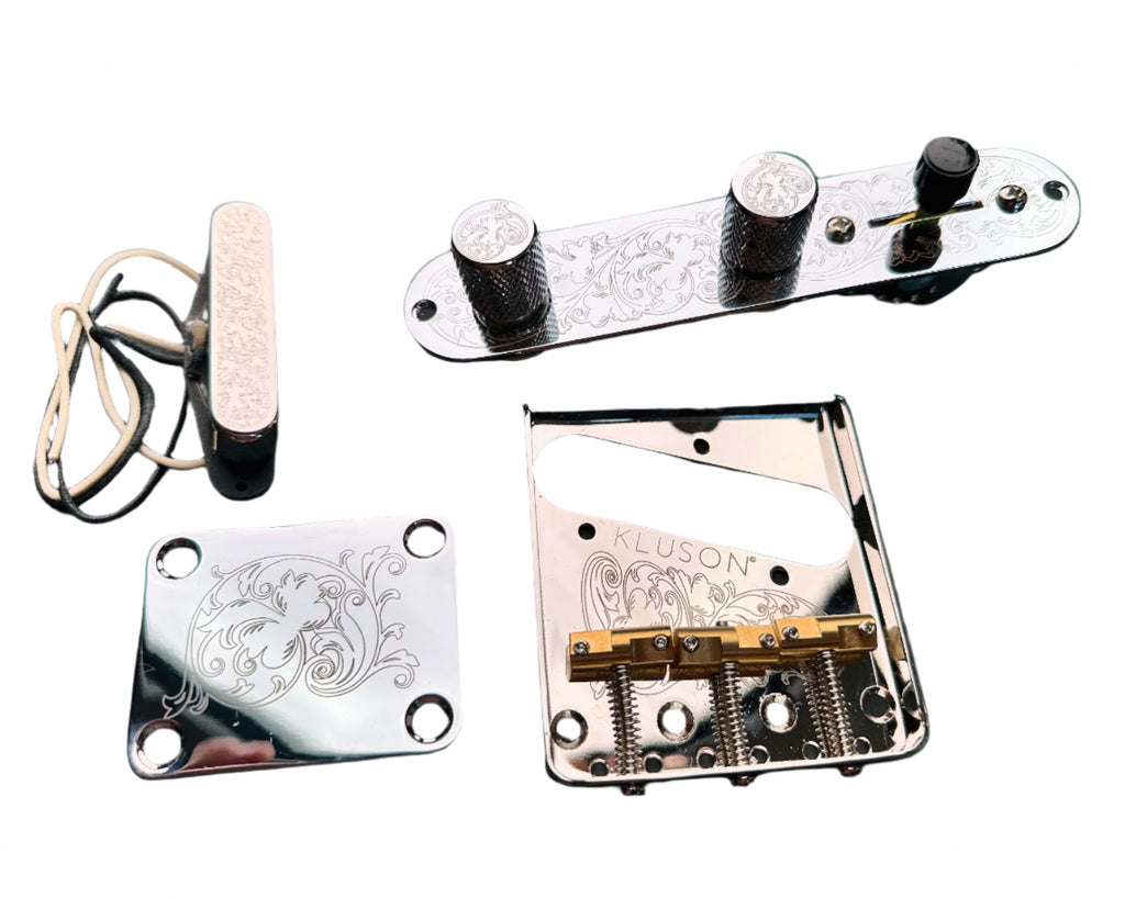 Custom T-Style Upgrade Kit - Bridge, Neck Plate, Pickups, Pots, Wiring, Cap, switch, and Jack