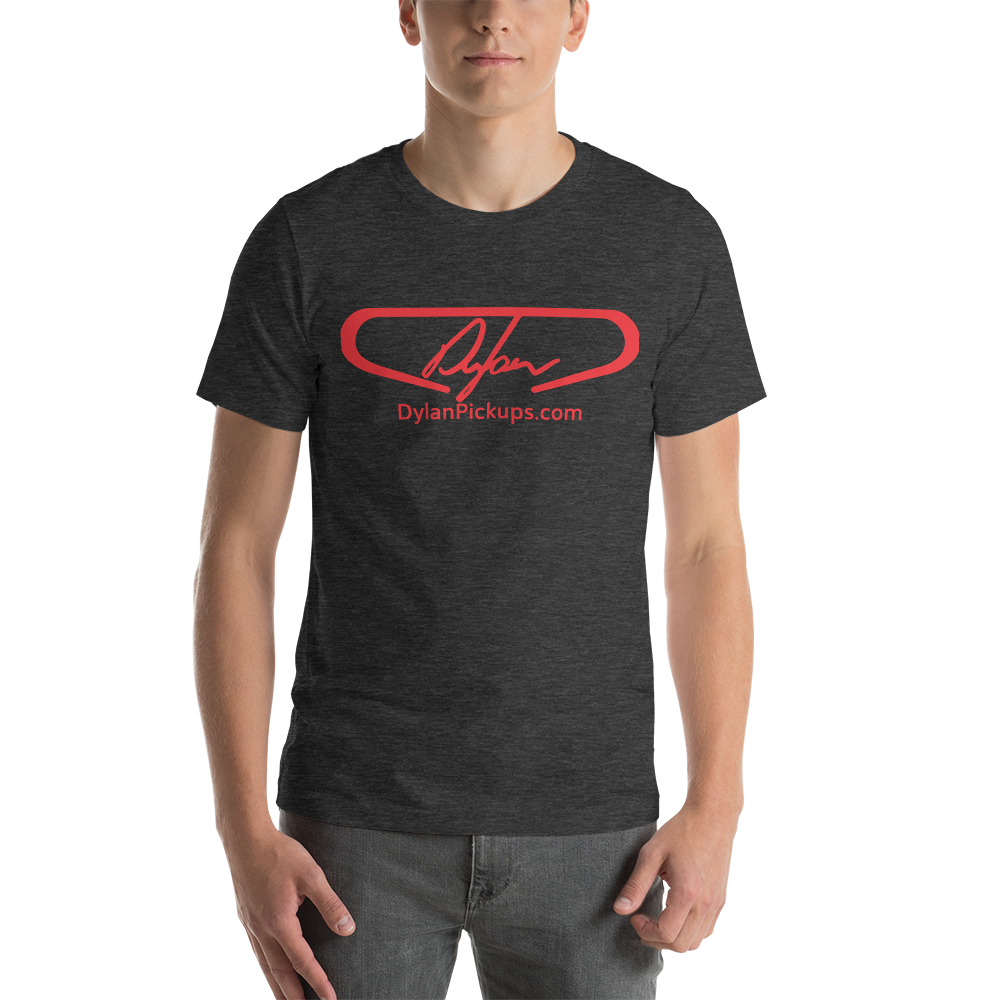 heather gray vintage Dylan pickups logo on t-shirt