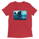 red t-shirt with Sasquatch holding a guitar