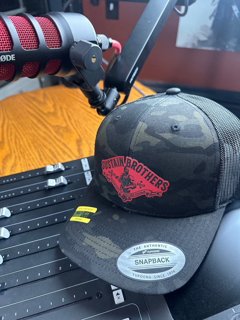 Sustain Brothers Club Hat Black Camo Red Patch