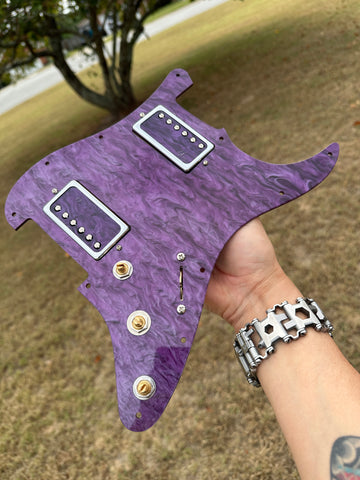 Loaded Custom Purple Swirl Acrylic Strat Pickguard Hum Hum